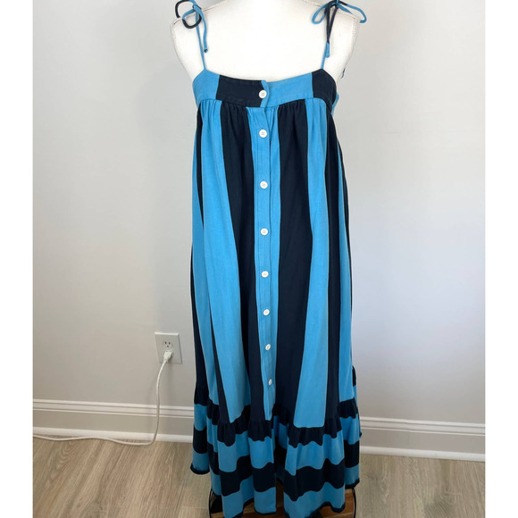 M.D.S. Stripes Striped Button Front Maxi Dress In Blue Size Medium - Picture 4 of 16